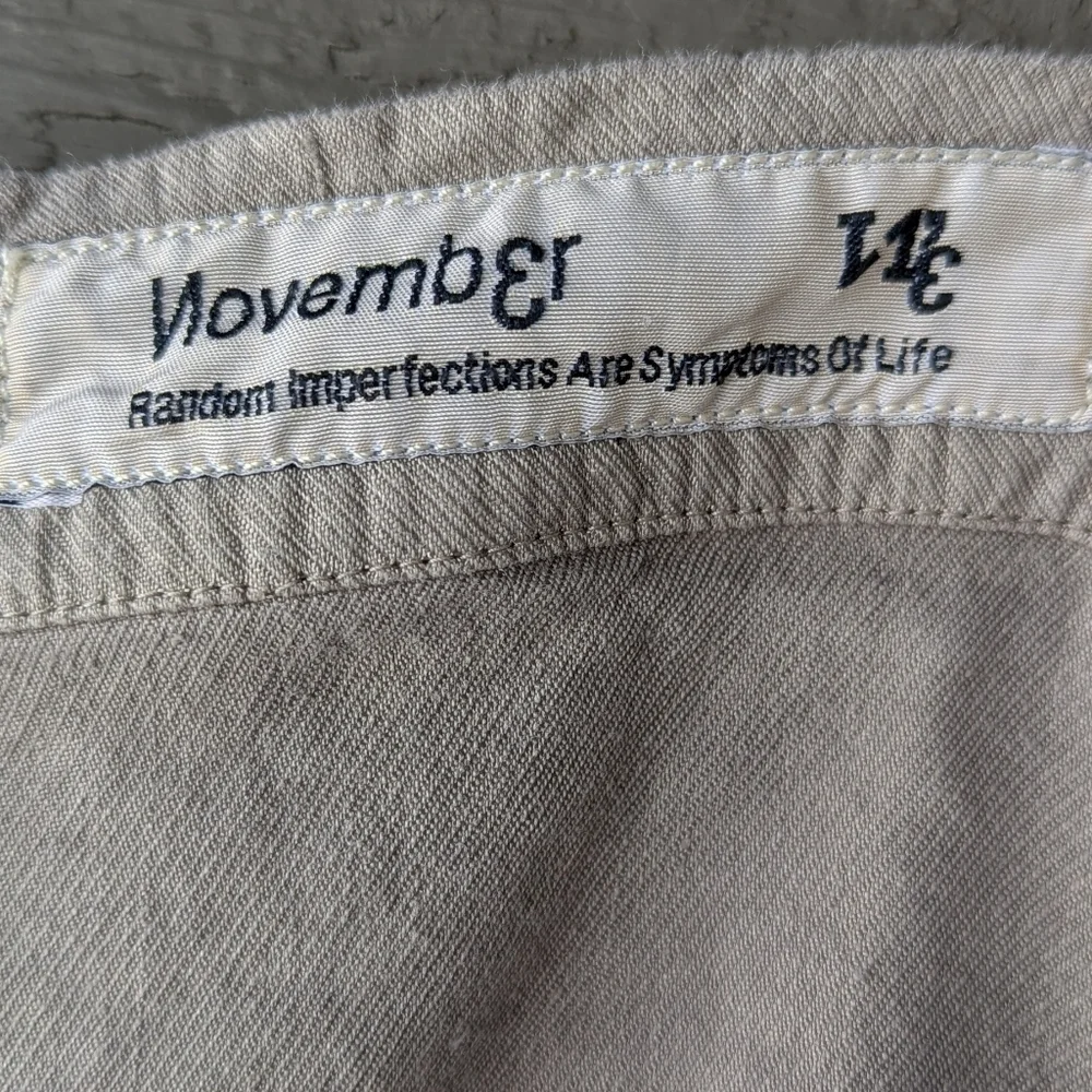 November 11 Taupe Khaki Linen Cupro Drop Crotch Bermuda Shorts Size Small
